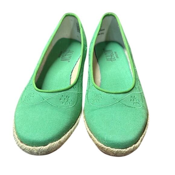 Vintage Beacon Kelly‎ Green Embroidered Canvas Wedge Espadrilles Size 8.5W - Picture 1 of 10